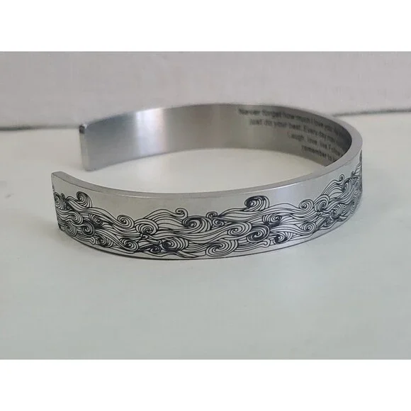 Inspirational Cuff Bracelet Gift Stainless Steel Engraved Bangle - Picture 2 of 11